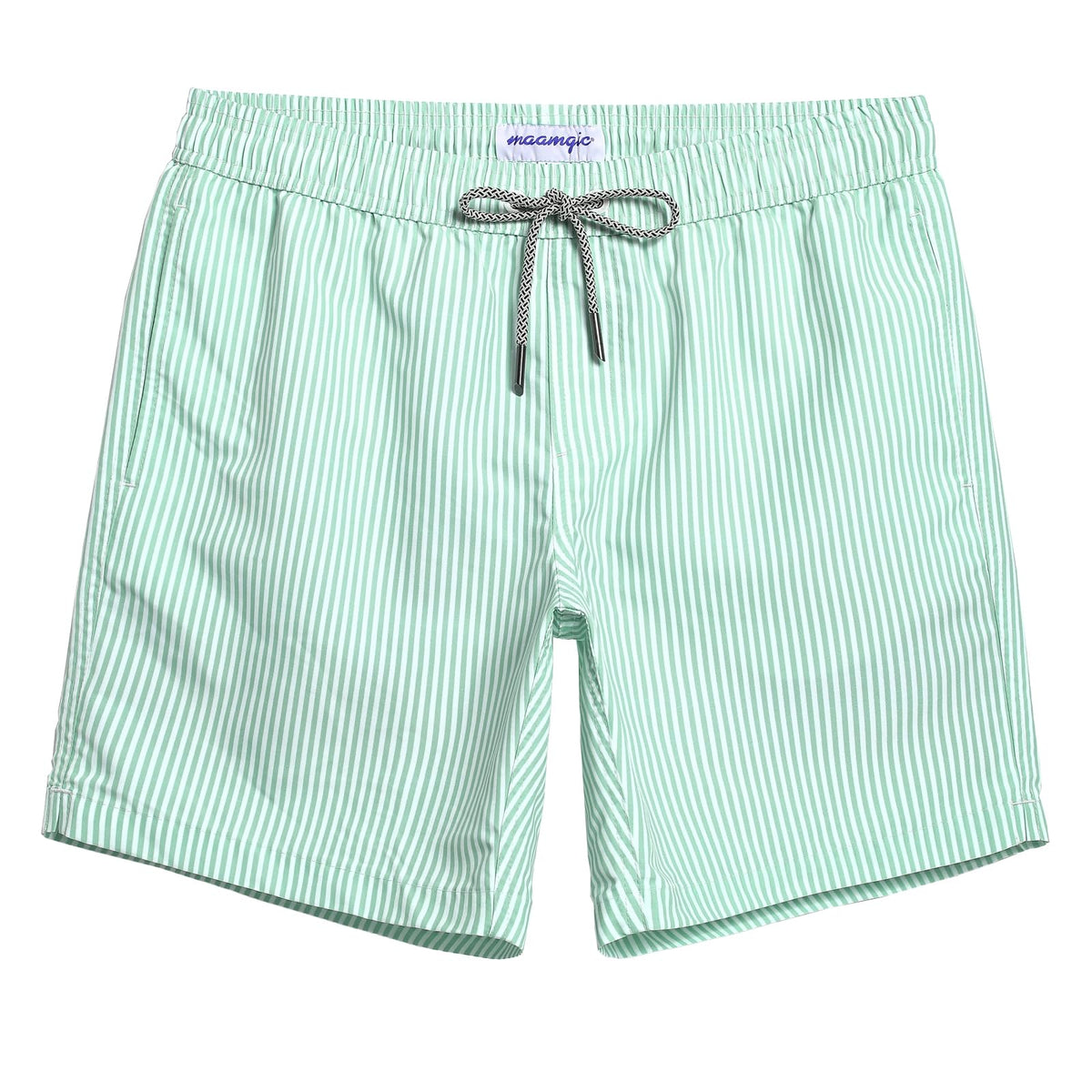 maamgic Mens Swim Trunks Quick Dry Swim Shorts with Mesh Lining Funny Swimwear Bathing Suits 7inch Green Stripes Medium