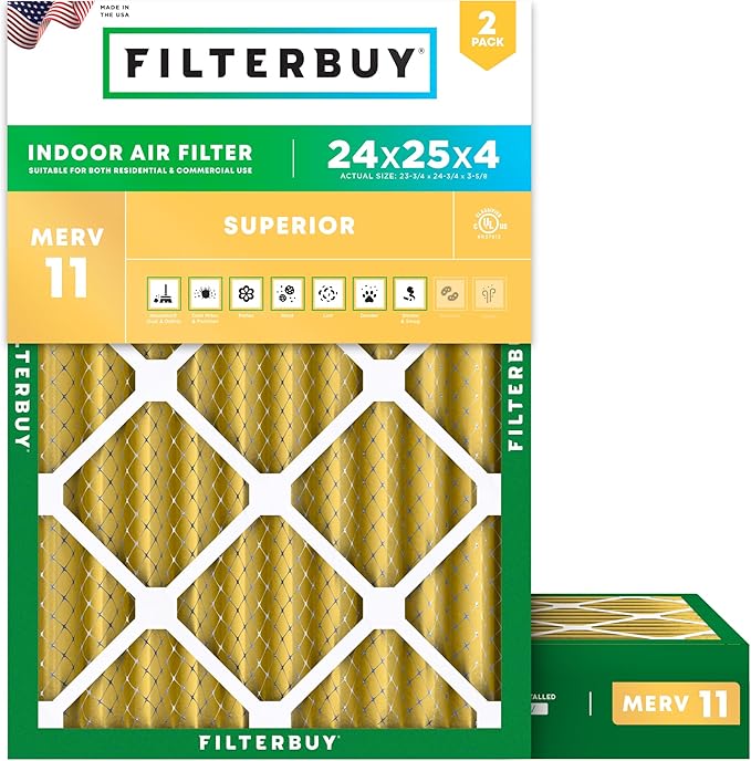 Filterbuy 24x25x4 Air Filter MERV 11 Superior Pet & Allergy Defense,