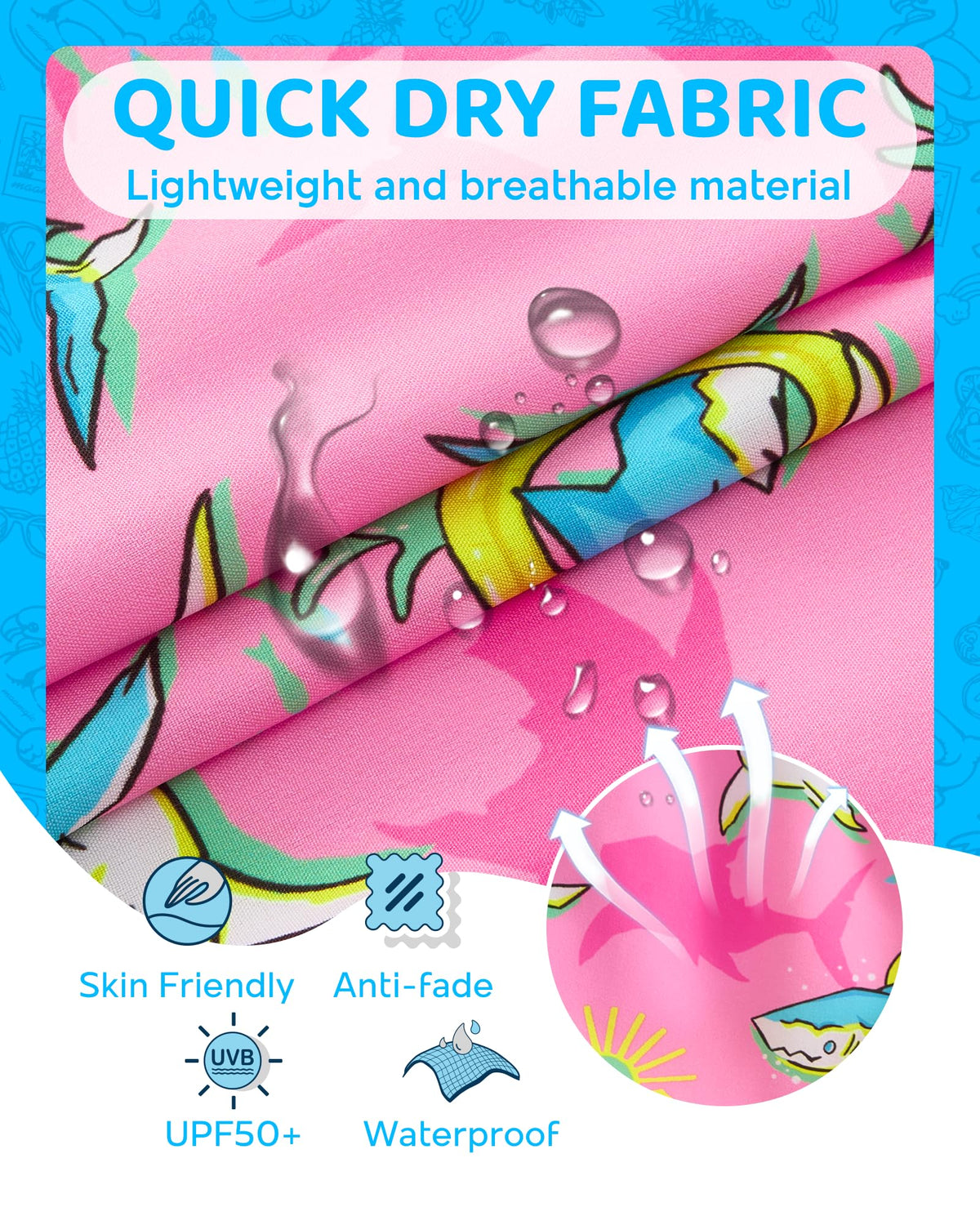 maamgic Boys Swim Trunks with Compression Liner 4-Way Stretch Quick Dry Bathing Suit Toddler Beach Shorts Peach Pink Shark 3T