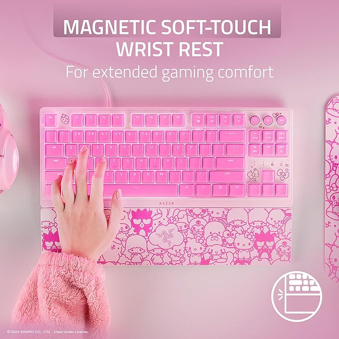 Razer Ornata V3 TKL Gaming Keyboard: Low-Profile Keys - Mecha-Membrane Switches - UV-Coated Keycaps - Backlit Media Keys - 8-Zone RGB Lighting - Magnetic Wrist Wrest - Hello Kitty & Friends Edition
