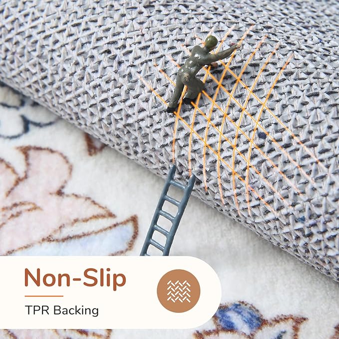 OPPODREAM Thin 8x10 Area Rugs, Washable Rugs 8x10 with Non Slip Backing, Faux Cashmere Low-Pile 8 x 10 Carpet, Purple & Green & Cream