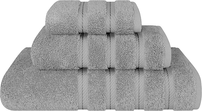 American Soft Linen Premium 3 Piece Towel Set, 1 Bath Towel 1 Hand Towel 1 Washcloth, 600 GSM 100% Cotton Turkish Towels for Bathroom, Light Grey Towel Set