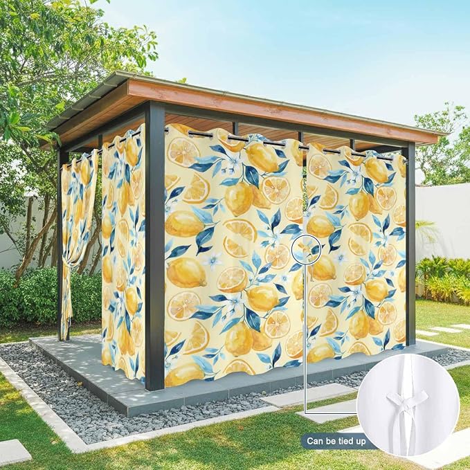 Lemon Outdoor Curtains for Patio Lemon Leaves Summer Plants Begin Waterproof