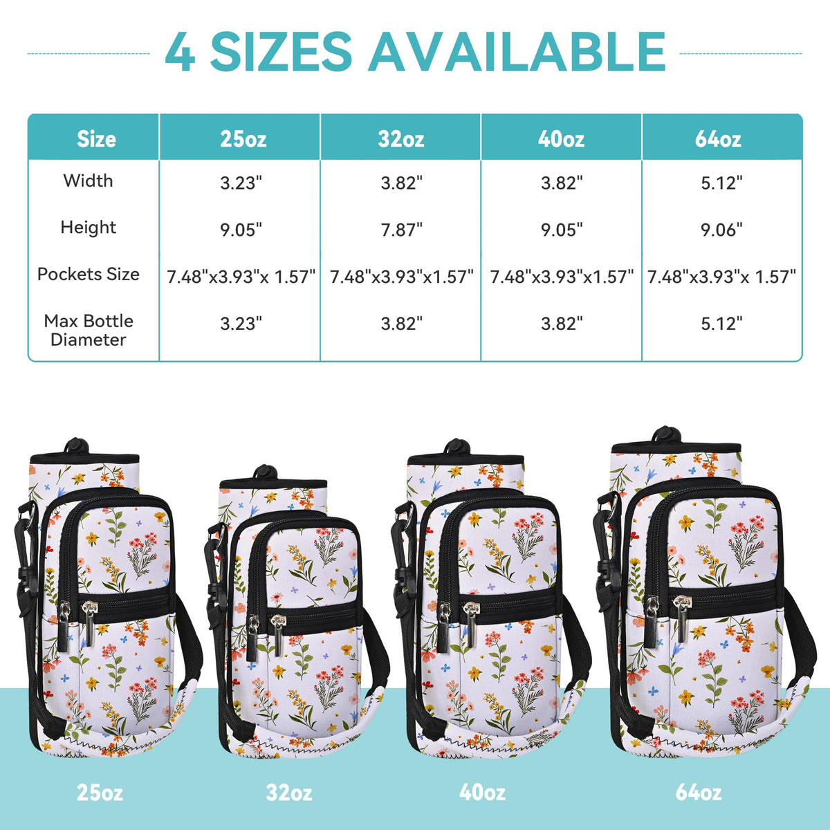 AUPET Water Bottle Sling Bag Sleeve Holder Carrier 25/32/40/64 oz,Insulated Crossbody Water Bottle Case Cover with Strap and Pockets for Men/Women Walking Hiking (Watercolor Style, 25oz)