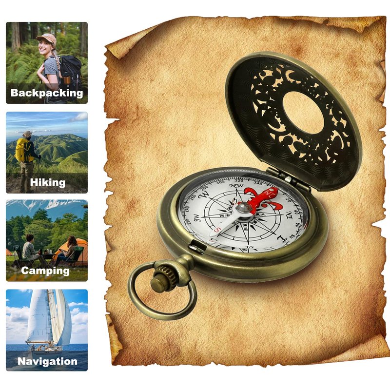 Antique Brass Compass - Waterproof Survival Compass for Hiking & Camping, Vintage Military Gift with Keychain (Kids & Outdoor)