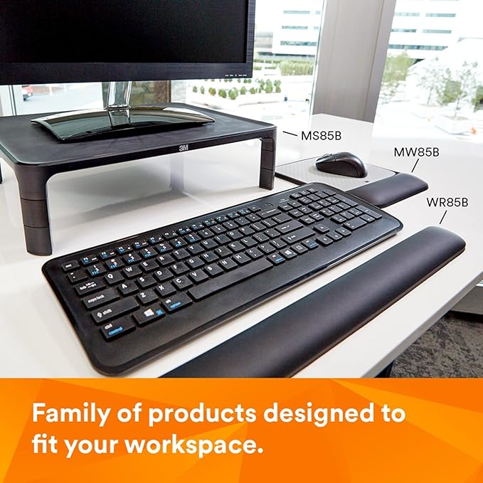 3M Adjustable Monitor Stand for Monitors and Laptops, Three Leg Segments Simply Adjust Height from 1.7" to 5.5", Holds up to 20 lbs, 13.6 in Clearance Between Legs for Storage, Black (MS85B)