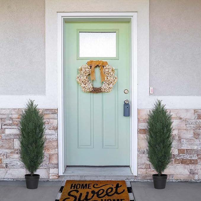 THE BLOOM TIMES 3ft Topiary Trees Artificial Outdoor Set of 2, UV Resistant Faux Cedar Pine Cypress Bushes & Shrubs, Fake Plants for Front Porch Outside Planter Patio Christmas Decor 3 Foot Tall