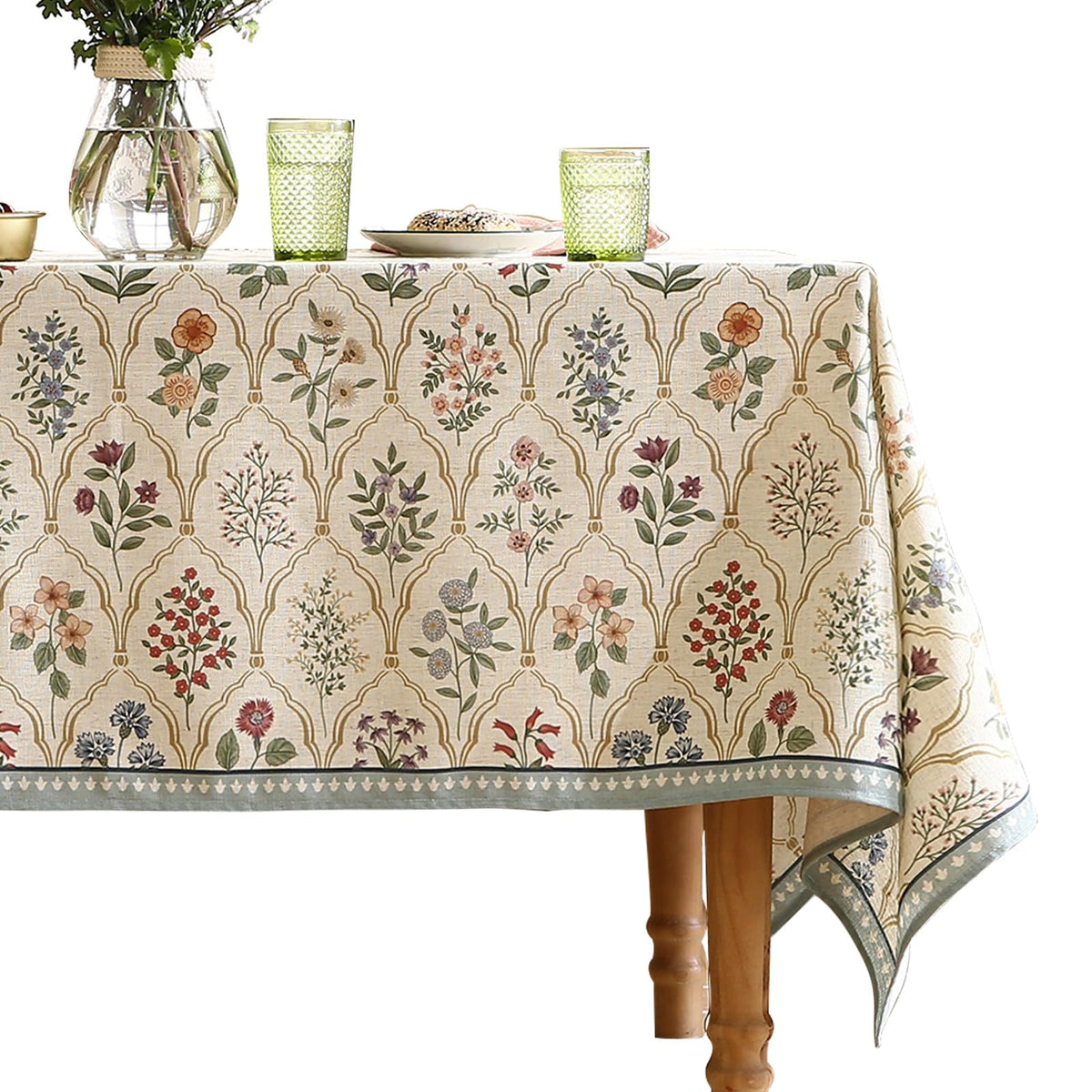 ISAENNE Designer Linen Square Large Tablecloth,67"x67"-Serenity G