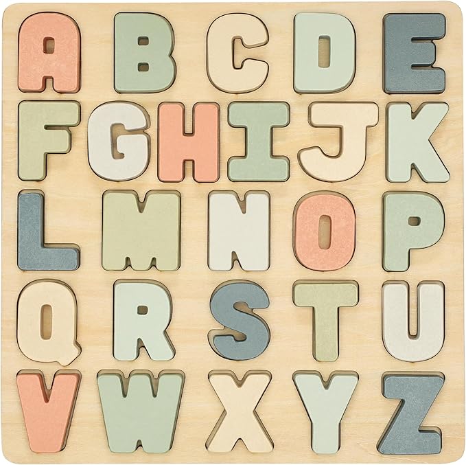 Pearhead Wooden Alphabet Puzzle, ABC Learning Toy for Toddlers, Montessori Educational Play, Spring Easter Basket Gift