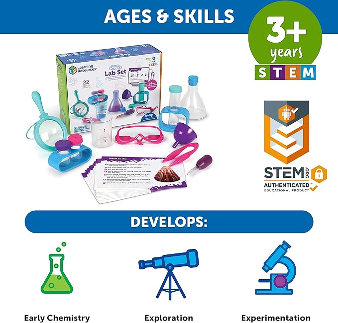 Learning Resources Primary Science Lab Set Pink - Experimentation and Observation for Kids, STEM Projects, Science Kits, Experiments, Pretend Play Scientists, Toddler Project Chemistry Toy