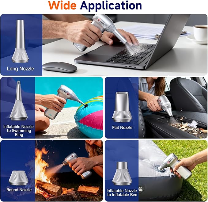 Compressed Air Duster-125,000 RPM Cordless Electric Air Duster, Rechargeable Super Power Air Blower with 3-Gear Turbo Fan, Air Blower for PC, Keyboard, Outdoor, Car & Home