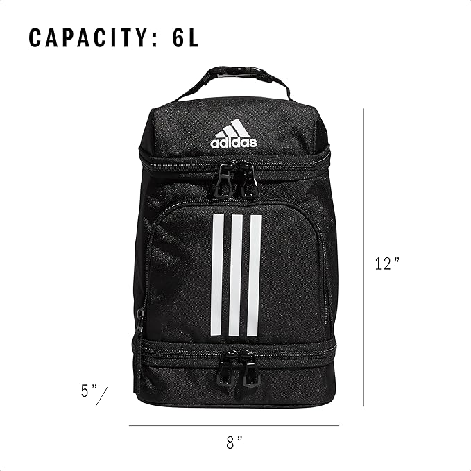 adidas Excel Insulated Lunch Bag, Cooler with Zipper, Pocket for Ice Pack, and Clip, Temperature Control Insulation