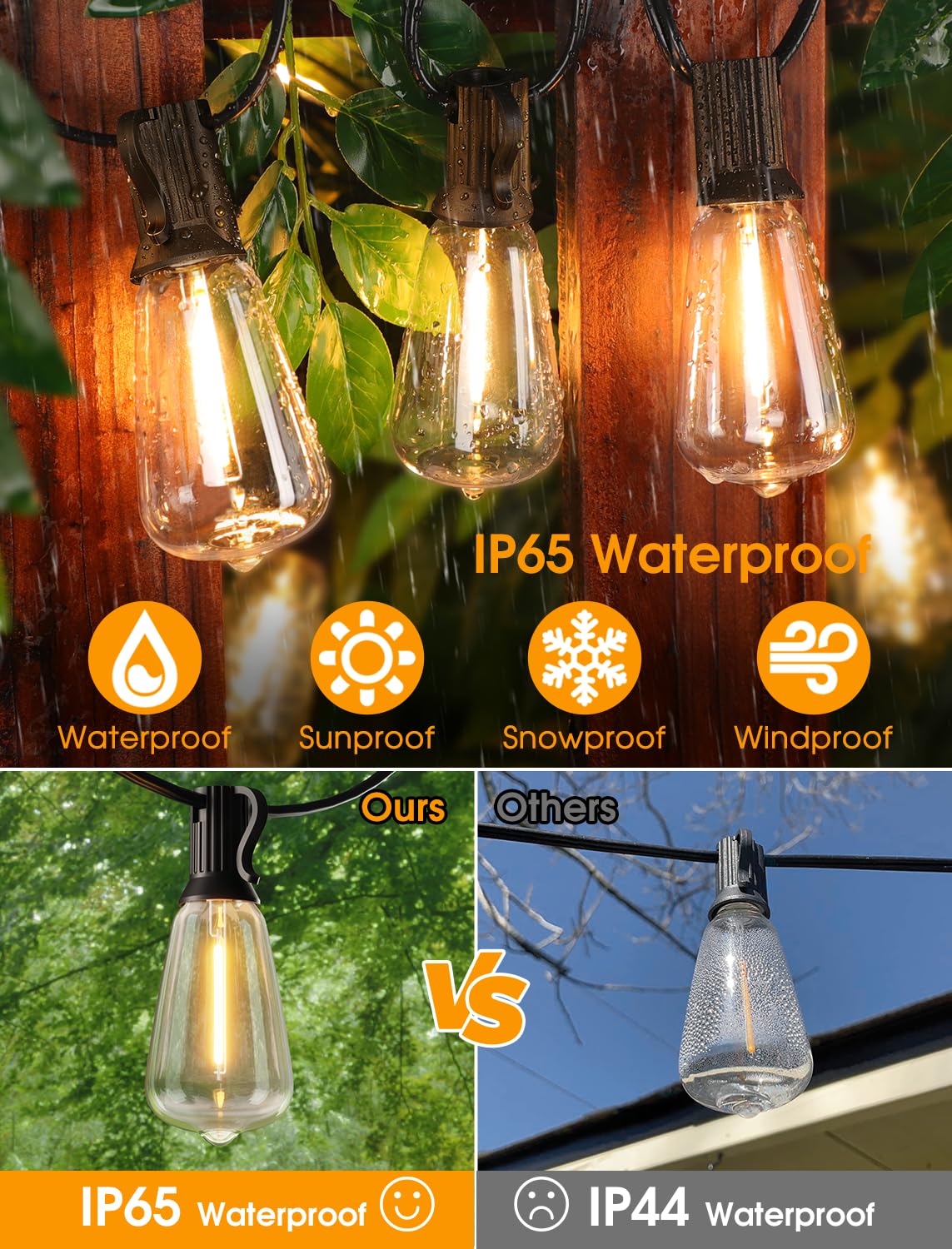 Larkvue 25FT Outdoor String Lights, Patio Lights with 10+1 LED Dimmable Waterproof Shatterproof ST38 Retro Edison 2700K Bulbs for Balcony Yard, Black