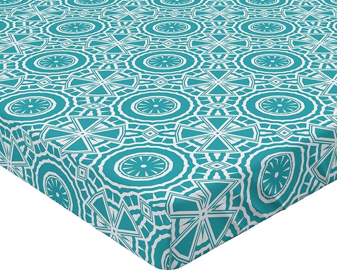 Ambesonne Boho Fitted Sheet, Continuous Abstract Pattern with Modern Mandala Effect Monochrome, Bed Cover with All-Round Elastic Deep Pocket for Comfort, Queen Size, Dark Seafoam and White