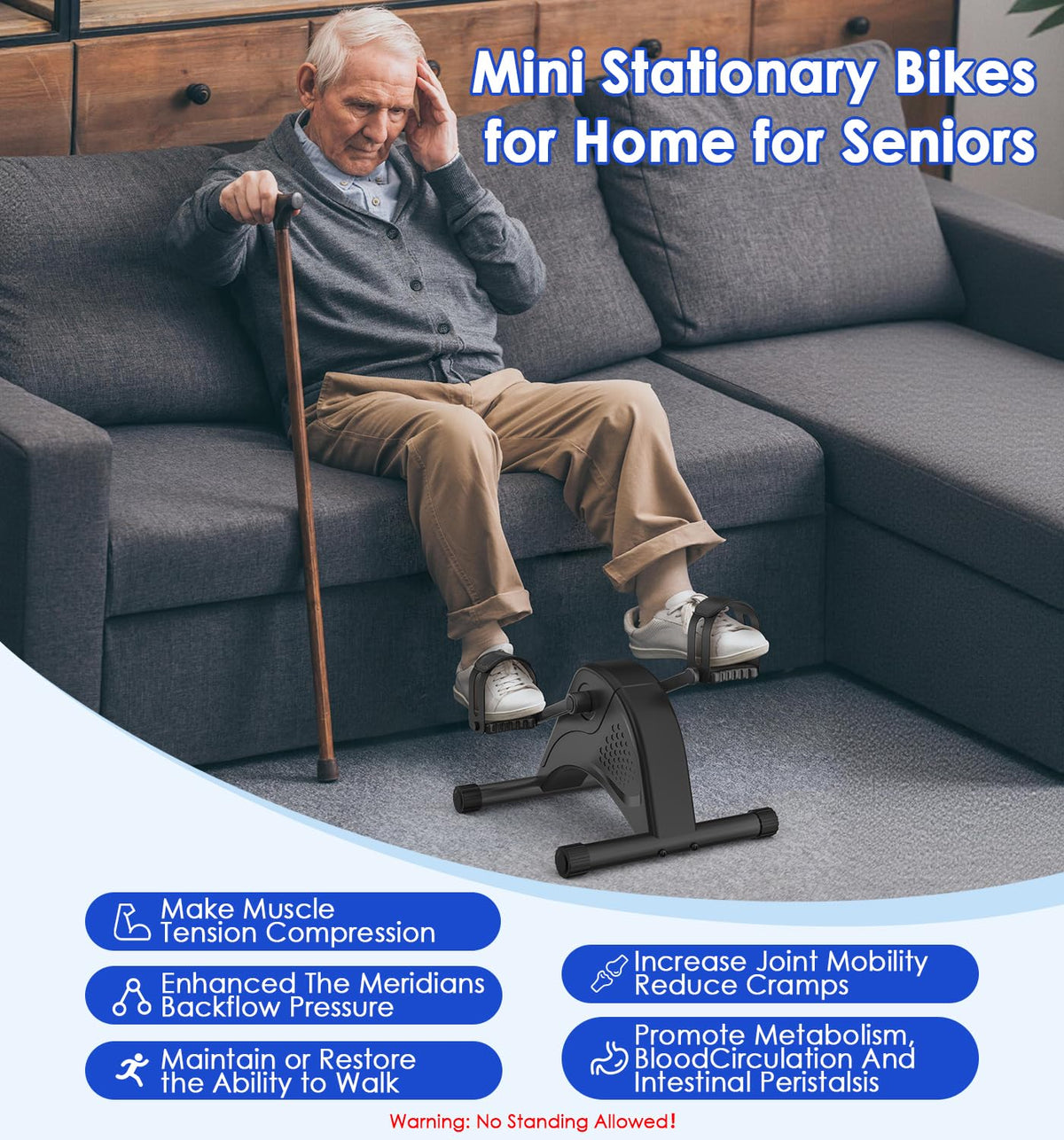 Under Desk Bike Pedal Exerciser for Seniors, 12-Level Electric Mini Exercise Bike with LCD, Quiet Motorized Arm & Leg Pedaler for Seniors at Home, Black