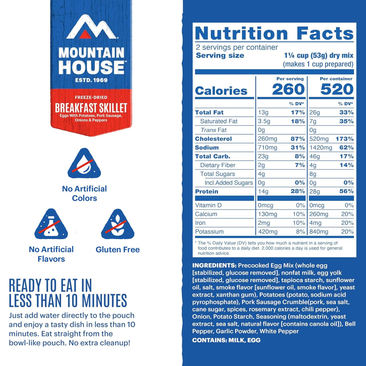 Mountain House Freeze-Dried Breakfast Entree | Backpacking Meals for Camping and Hiking, 4 Servings, 30-Year Shelf-Life, 2-Pack