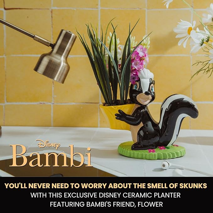 Silver Buffalo Disney Bambi Flower Skunk 6-Inch Ceramic Planter with Artificial Succulent | Faux Indoor Plants for Desk Shelf