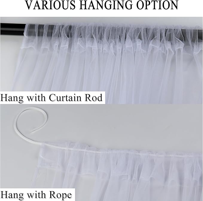 10 x 10 ft Outdoor White Tulle Backdrop Curtains Waterproof Voile Sheer Screen