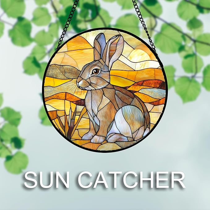 Stained Glass Window Hanging 4 Pcs Set Animals 7.8" - Desert Landscape Yellow Suncatcher Door Garden Sun Catcher Decor Birthday Christmas for Mom Woman Nana Men