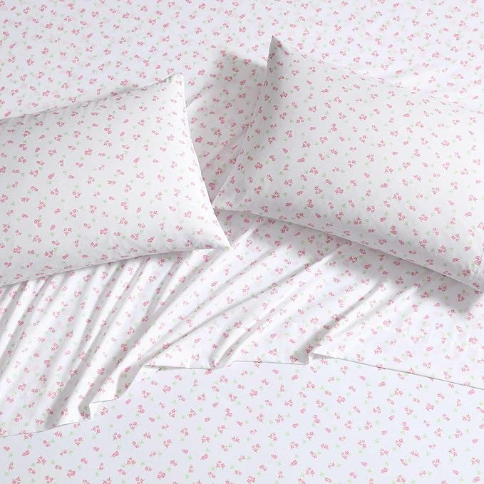 Laura Ashley - Kids Sheet Set, Ultra-Soft & Breathable Toddler Bedding with Matching Pillowcases, Wrinkle-Resistant, Ideal Girl Room Essentials (Busy Bee Pink, Full)
