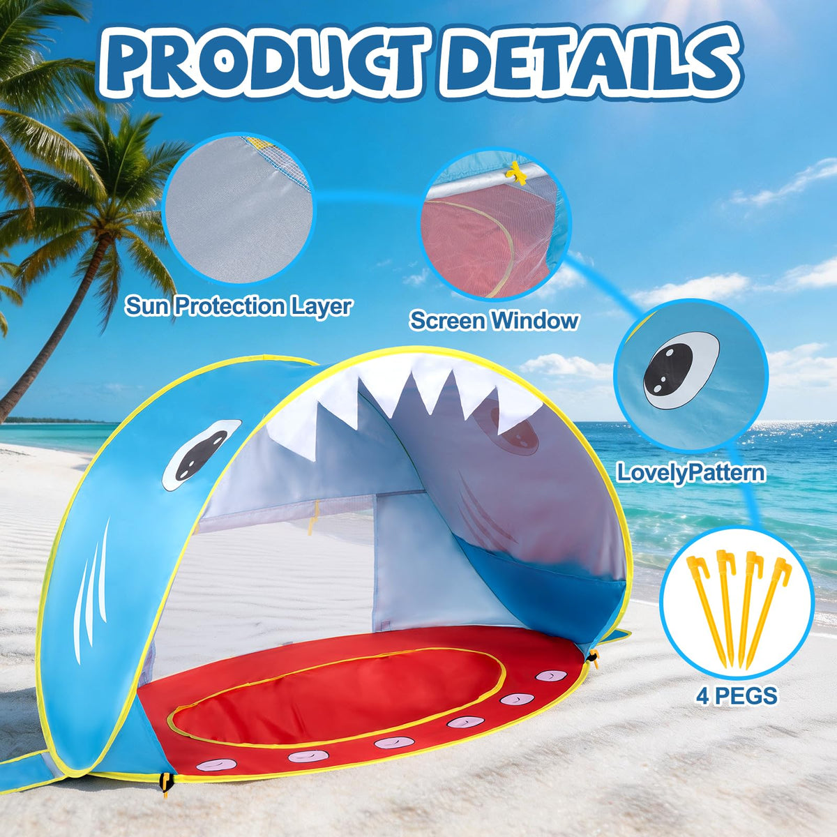 Elfzone Baby Beach Tent Pop Up Sun Shade Portable UV Shelter Shark