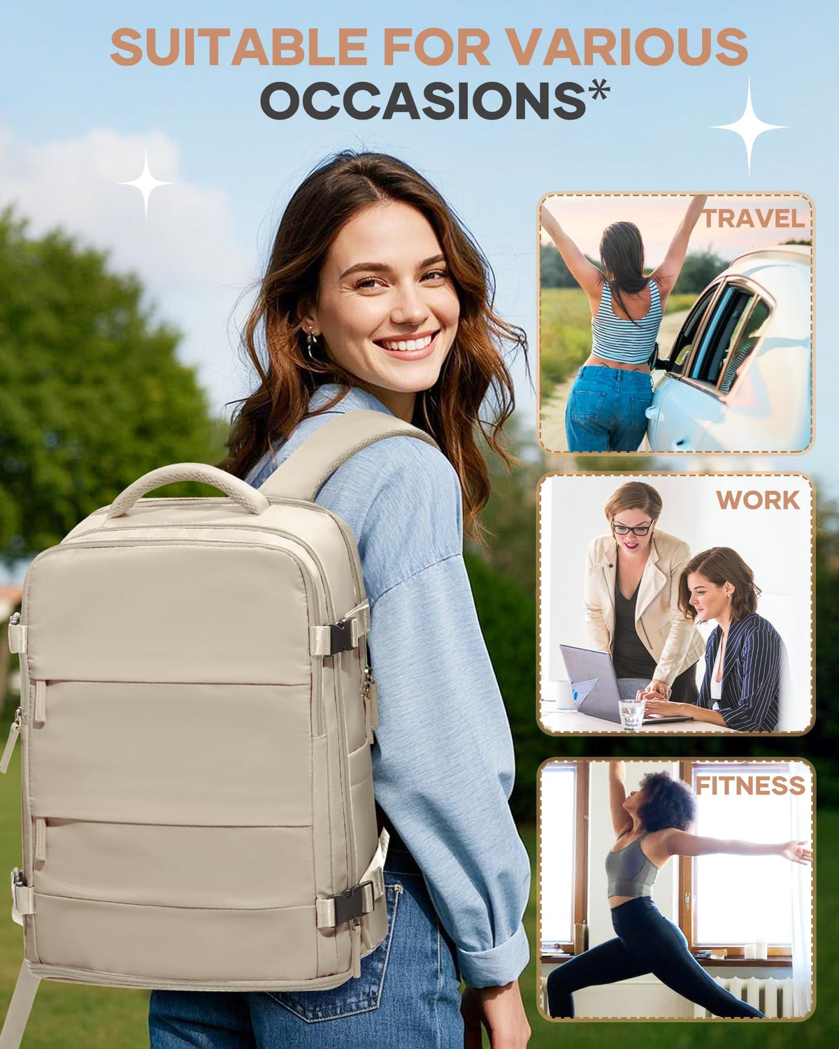 coofay Large Travel Backpack For Women Men Airline Approved Carry On Backpack Flight Approved Waterproof Sports Luggage Backpack Casual Daypack Hiking Backpack