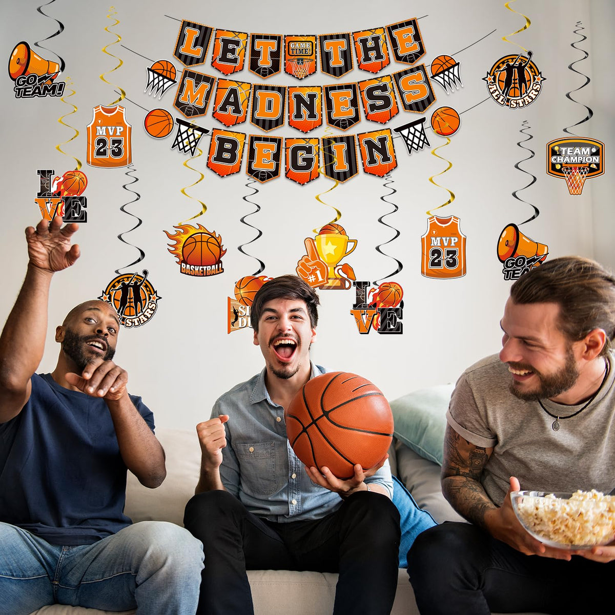 Biswiter No-DIY Basketball Party Decorations, 1 Pc Basketball Theme Banner and 16 Pcs Cutouts, Basketball Decorations for Party Classroom Stadium