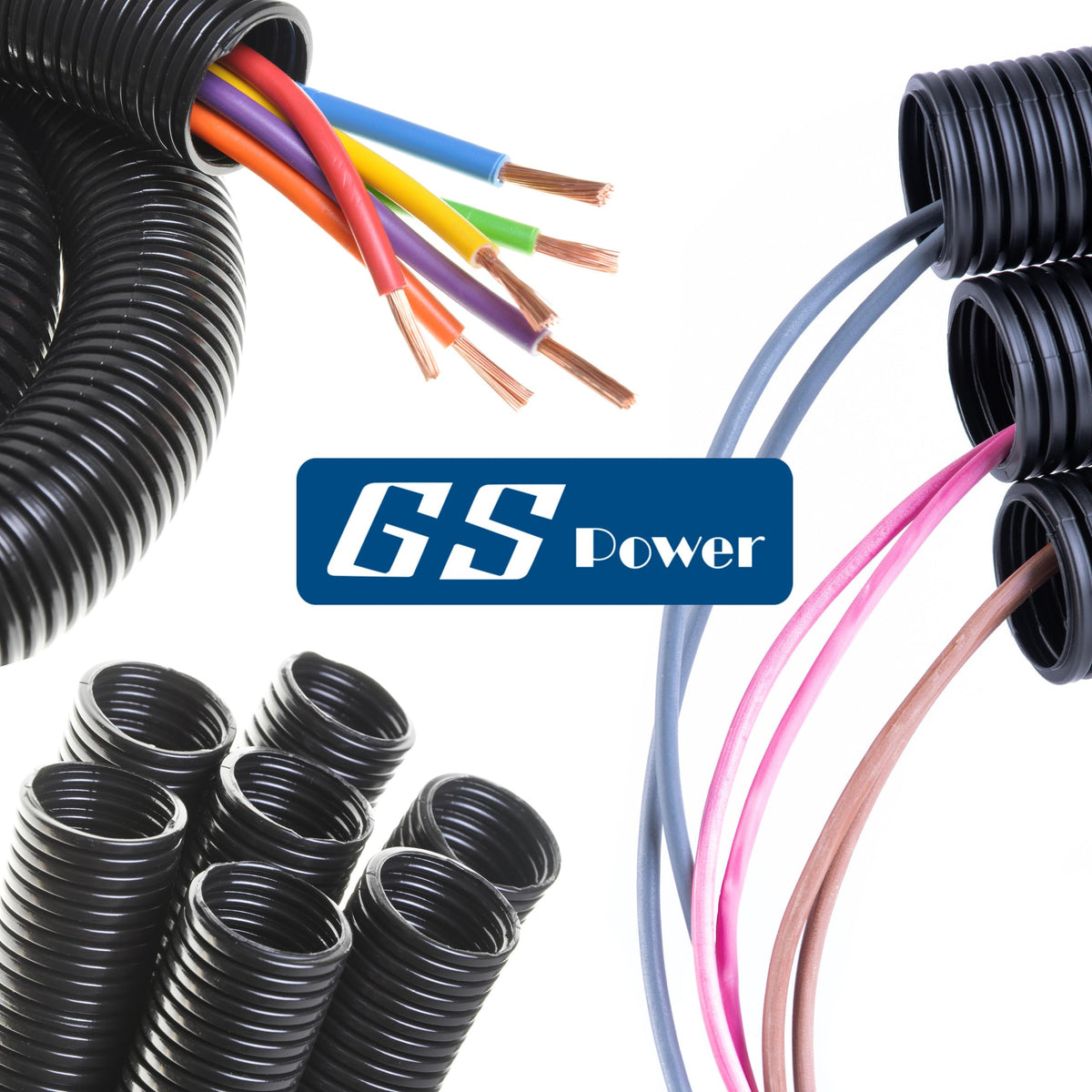 GS Power 3/8 Inch x 50 Ft Split Wire Loom Tubing, Split Cable Sleeve Cord Protector for Industrial Electrical Wires, Automotive Wire Cover Flexible, High Temperature Cable Conduit, Wrap
