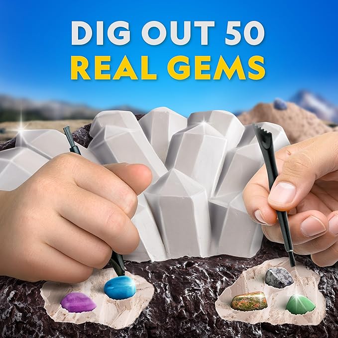 National Geographic Gigantic Gemstone Dig Kit – Excavate 50 Real Gems from a Giant Dig Brick, Gem Mining Kit for Kids, STEM Rock Collection Activity, Includes Tools & Learning Guide
