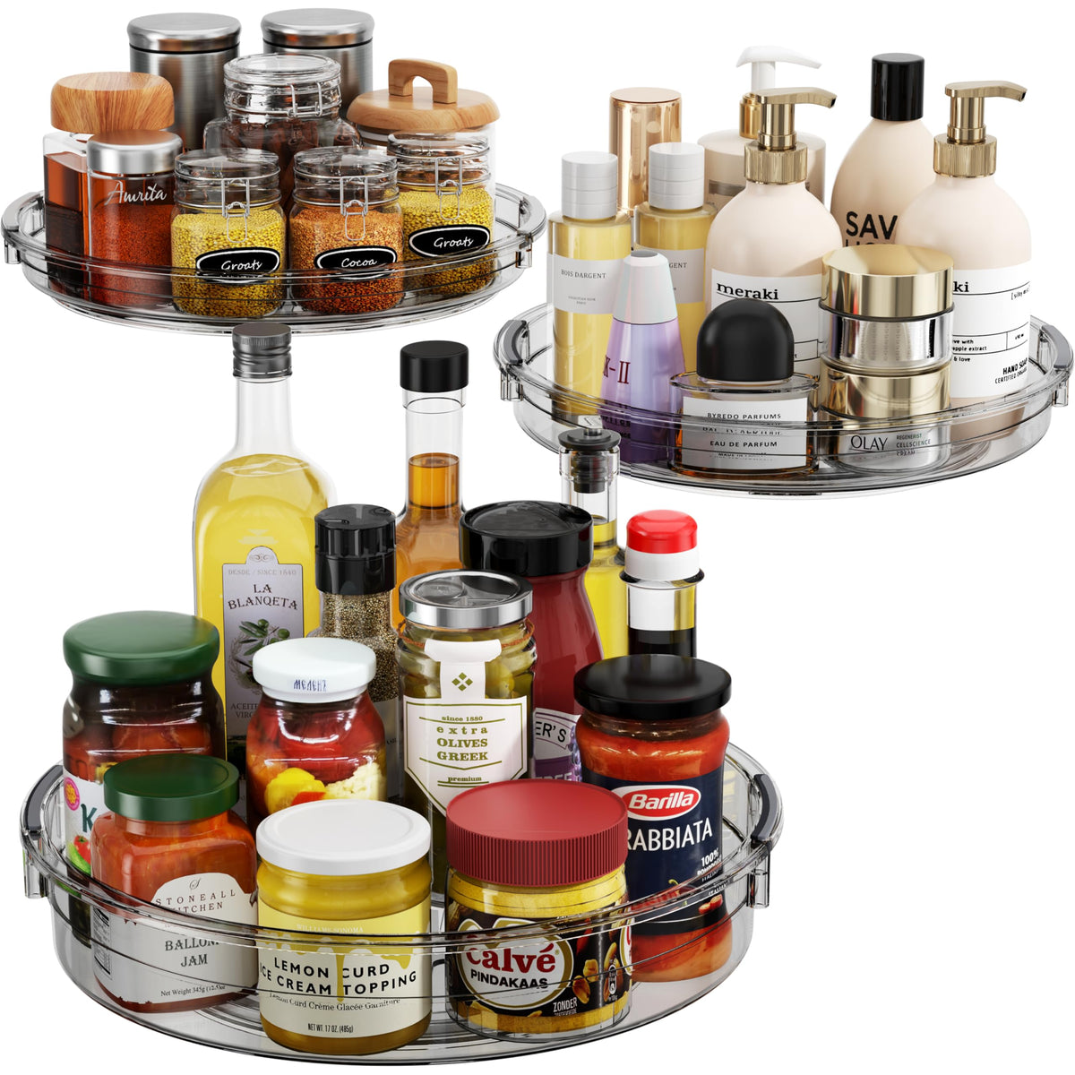 LAMU 3 Pack Lazy Susan Organizer Turntable for Cabinet, 9.25'' 10.6'' 12''