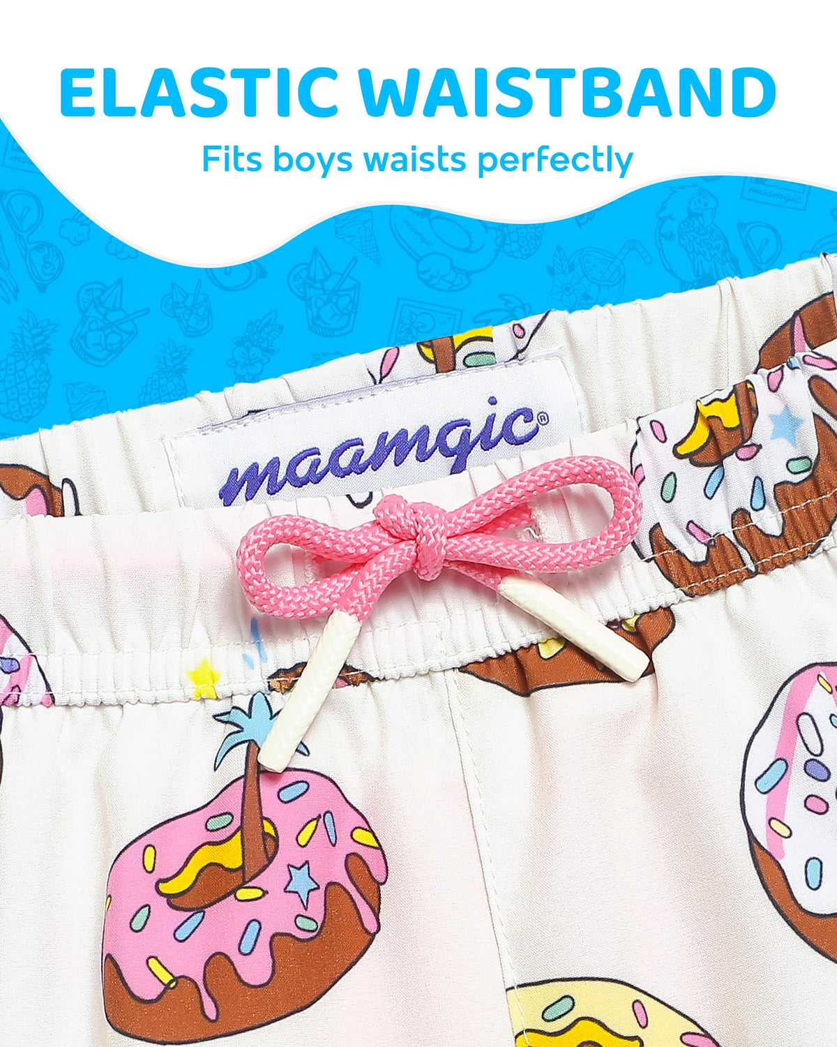 maamgic Boys Swim Trunks with Compression Liner 4-Way Stretch Quick Dry Swim Shorts Swimming Trunks Toddler Donut White 3T