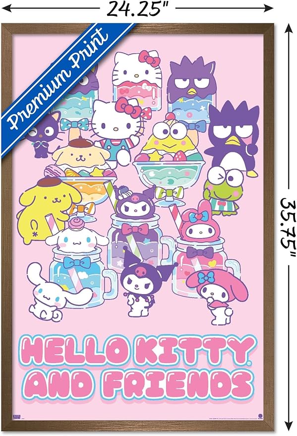 Trends International Hello Kitty and Friends: 24 Summer Fresh - Group Wall Poster, 34L x 22.4W, Bronze Framed Version