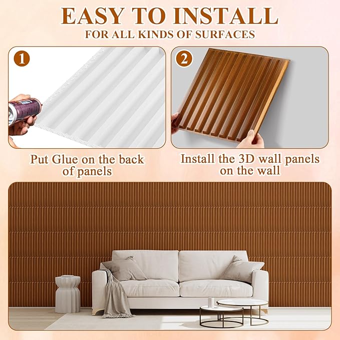 Nuanchu 32 Pcs 3D Slat Wall Panels 12 x 12 Inch PVC Fluted Textured Panel