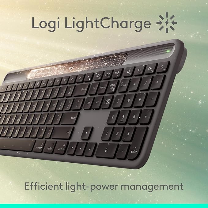 Logitech Signature Slim Solar+ Wireless Bluetooth Keyboard K980 for Mac, Solar and Artificial Light Powered, Up to 10 Years Battery Life, Customizable Keys - Graphite