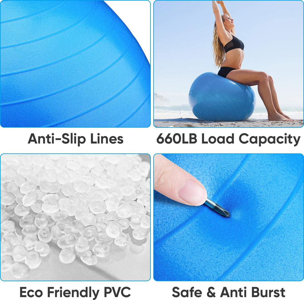 APEXUP Yoga Ball, 660 lbs Anti-Burst Exercise Ball with Pump, 5 Sizes (XXL(31"~34") 85cm, Blue)