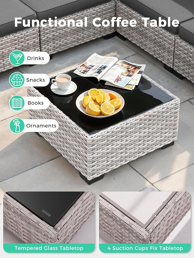 15 Piece Outdoor Wicker Rattan Sectional Sofa Set with Swivel Chairs, 12-Seats with 4" Thickened Cushions & Coffee Table, All-Weather PE Rattan for Garden, Backyard, Porch, Black