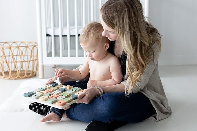 Pearhead Wooden Alphabet Puzzle, ABC Learning Toy for Toddlers, Montessori Educational Play, Spring Easter Basket Gift
