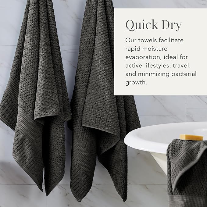 NY Loft 100% Cotton 2 Pack Bath Sheet Towel Set | Absorbent Quick-Dry Oversize Bath Towels | Textured and Durable Cotton | Dark Grey