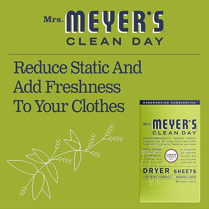 Mrs. Meyer's Clean Day Dryer Sheets, 80 Count (Lemon Verbena, Pack - 1)