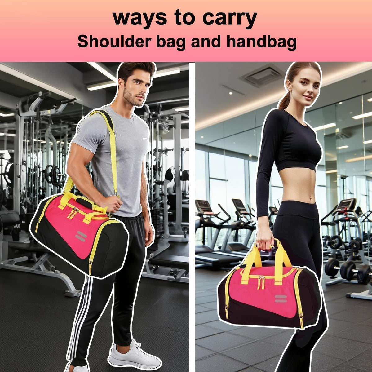 Urbanstand Gym Bag for Men & Women - 30L Duffel Bag with Shoe Compartment, Weekender Water Resistant Sports Duffle Bag for Travel, Fitness & Workouts, Pink Yellow
