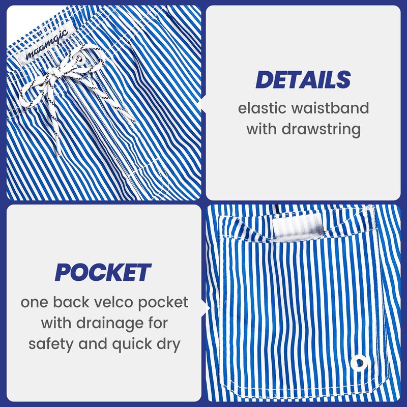maamgic Mens Swim Trunks Quick Dry Swim Shorts with Mesh Lining Funny Swimwear Bathing Suits 7inch Blue Striped Small