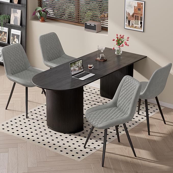 Modern Dining Chairs Set of 2, Top PU Leather Upholstered Dining Room Chairs with Metal Legs, Ergonomic Kitchen Chairs for Kitchen Dinning Room, Grey