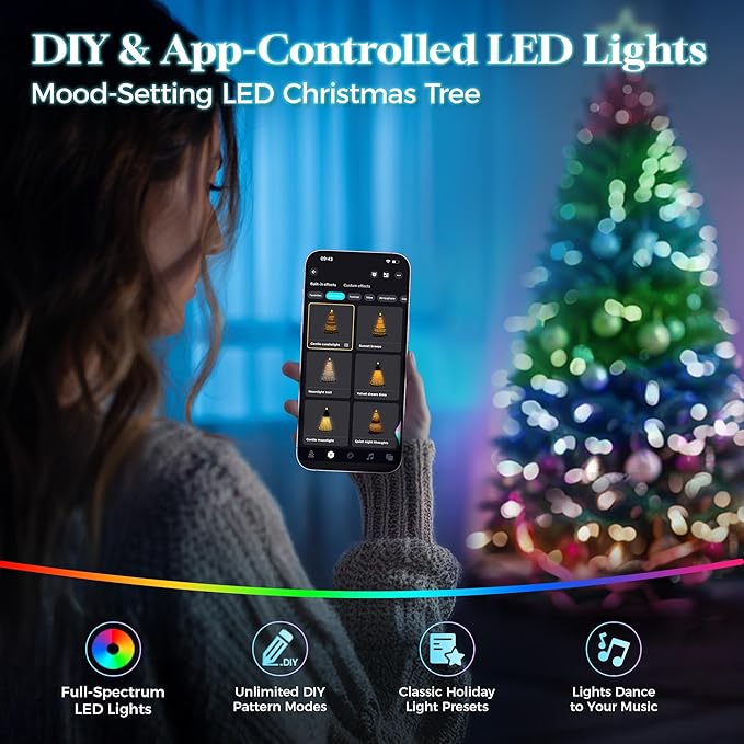 HOLLO STAR 9 ft Prelit Pencil Christmas Tree with 600 LED Lights, App Control, Aspen Artificial Christmas Tree, Multi-Color RGBW Lights, 2519 PE & PVC Branch Tips, Skinny Xmas Tree, for Home, Party