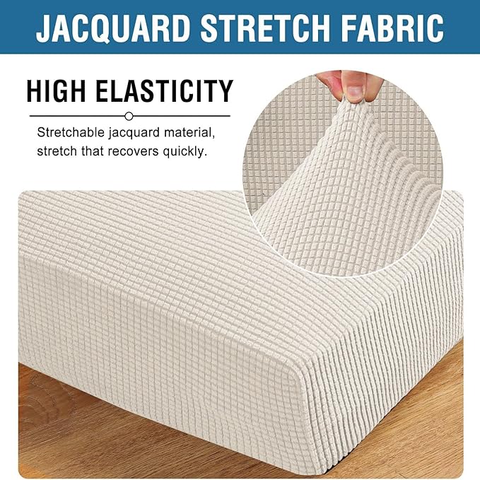 H.VERSAILTEX Super Stretch Individual Chaise Cover Sectional Couch Covers for L Shaped Sofa Both Left/Right Featuring Thick Jacquard Textured Twill Fabric (1 Piece Chaise Cover, Cream)