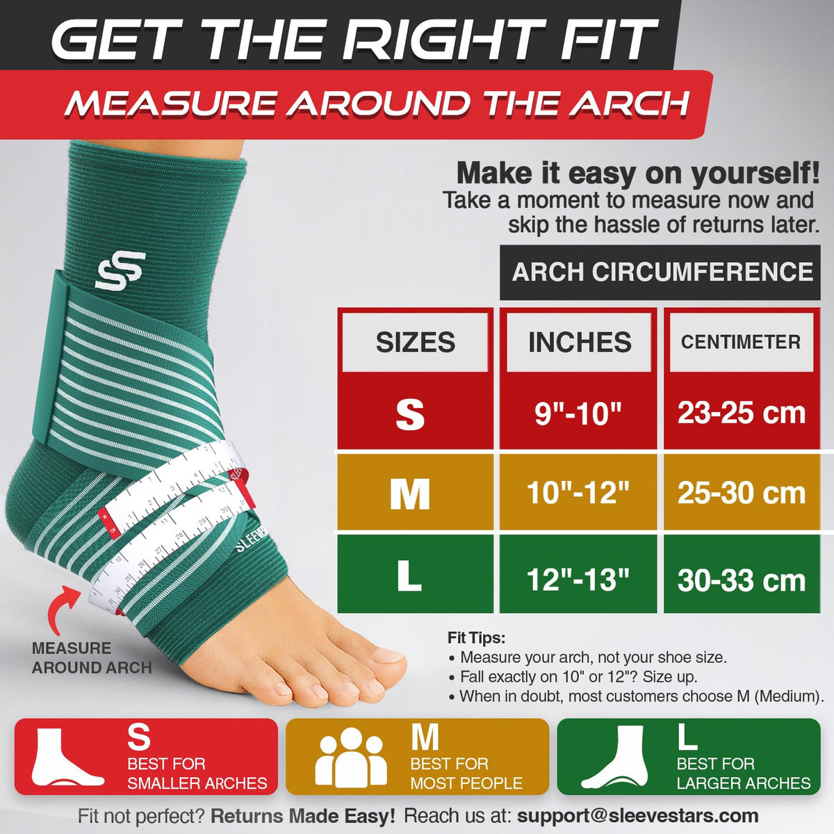 Sleeve Stars Ankle Brace for Women & Men, Ankle Wrap for Sprain, Compression Sleeve for Plantar Fasciitis Relief, Easy Customizable Support: w/ Removable Strap (Single/M:10"-12"/Turquoise)