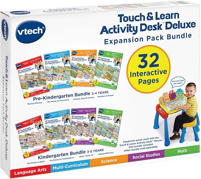 VTech Touch and Learn Activity Desk Deluxe 4-in-1 Pre-Kindergarten Expansion Pack Bundle for Age 2-4