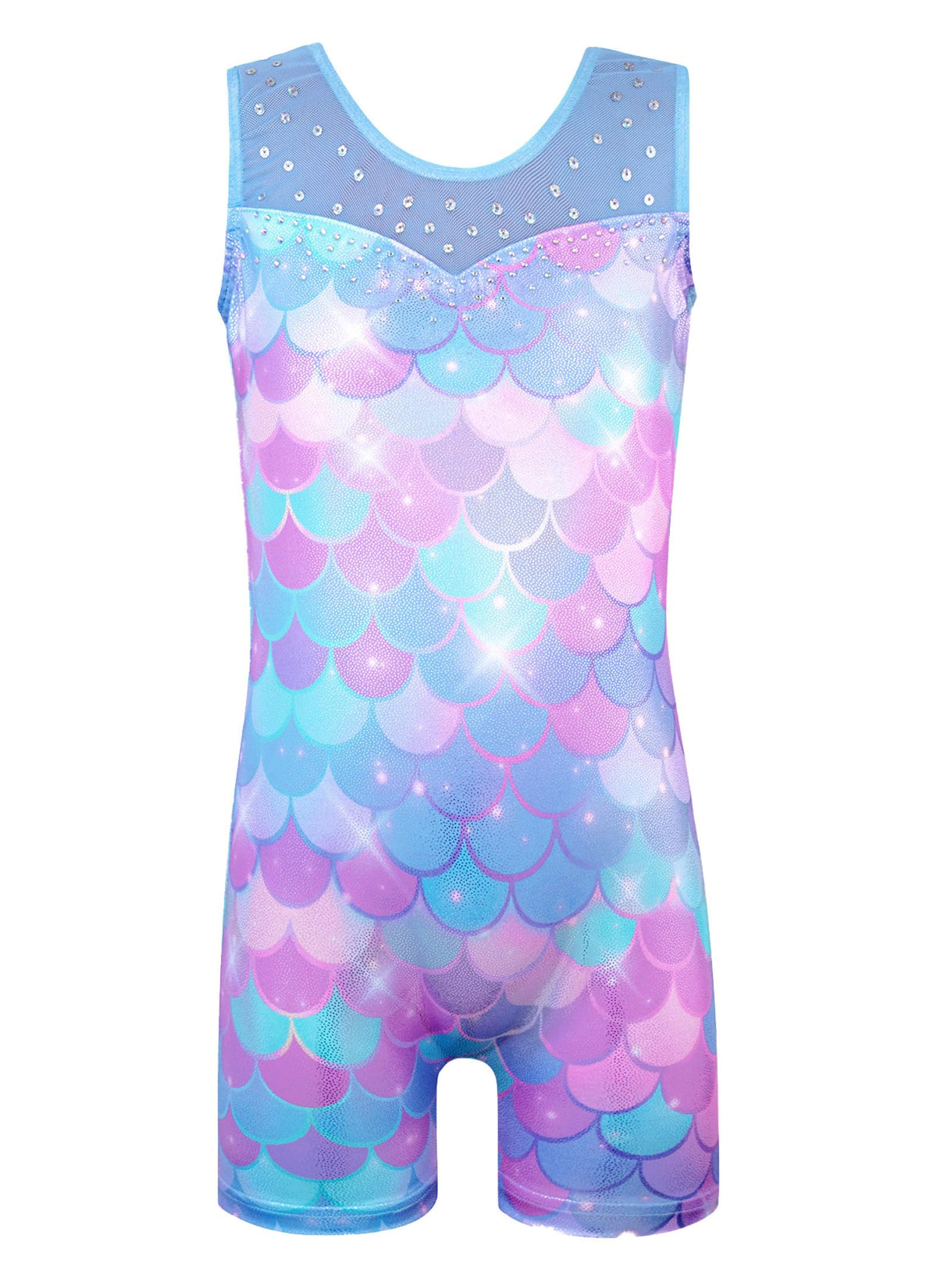 HOZIY 4t gymnastics leotards for girls 5t Spliced Mesh Strap Tumbling Outfits Biketard Practice Blue Mermaid Rhienstone Sparkly ropa de gimnasia para niñas