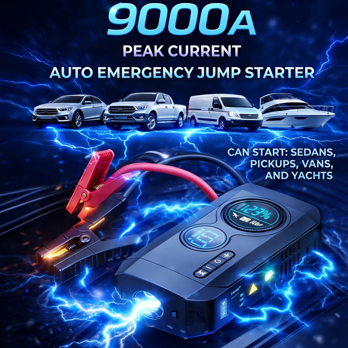 Portable Car Battery Jump Starter with Air Compressor