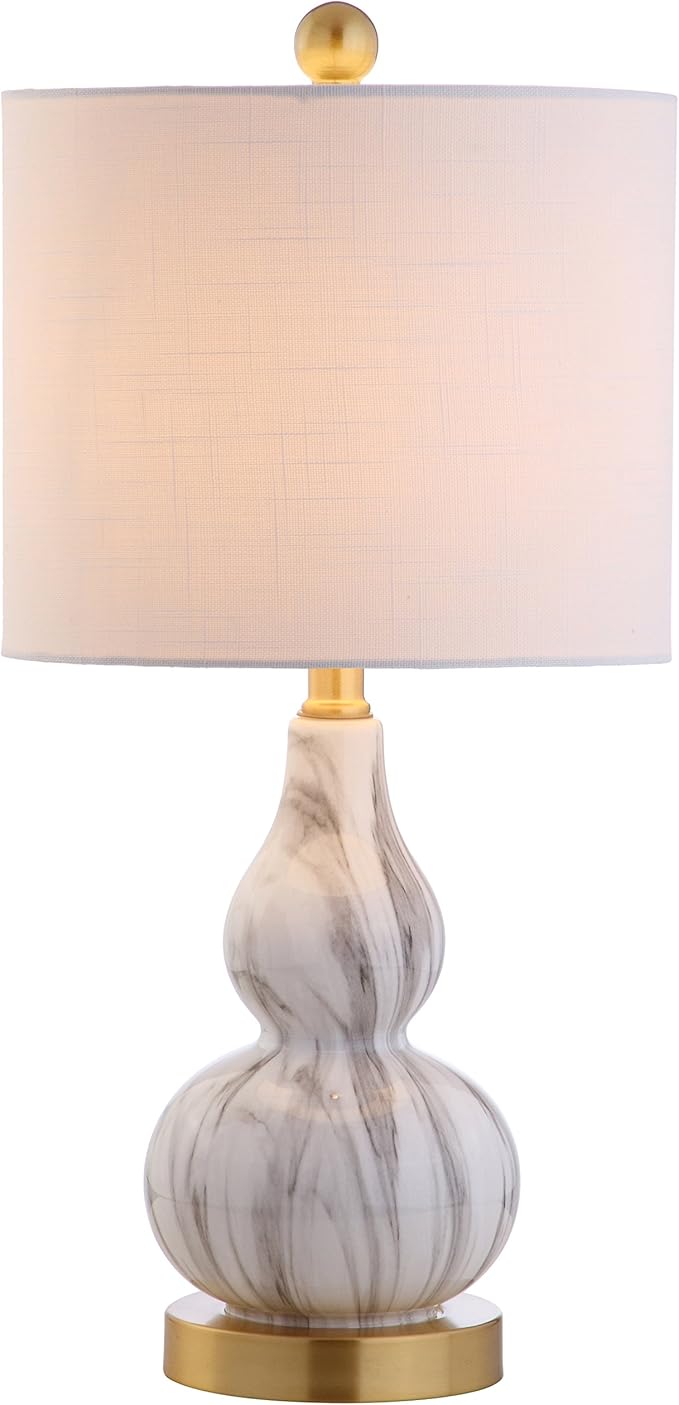 JONATHAN Y 20.5" Black/White Glass Table Lamp, Modern Gourd Bedside Nightstand Lamp for Bedroom, Living Room, White Linen Shade, LED Bulb Included (JYL1028D)