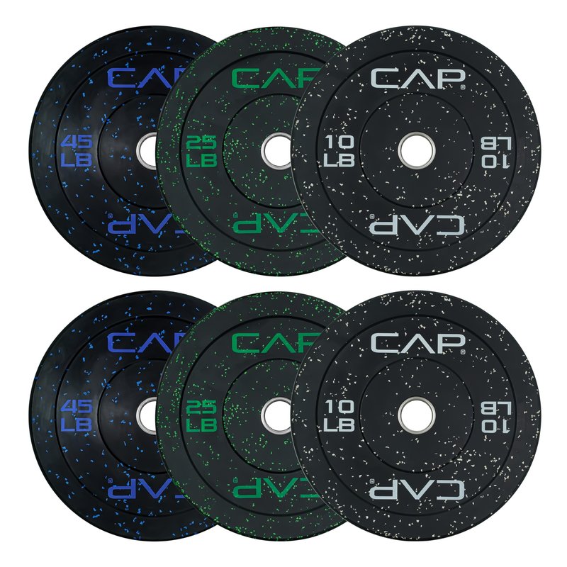 CAP 160 lb Economy Speckled Olympic Bumper Plate Set 2-Inch Olympic Plates, Medium Bounce Rubber Weight Plates with Steel Hub for Weightlifting, Strength Training & Home Gym Workouts
